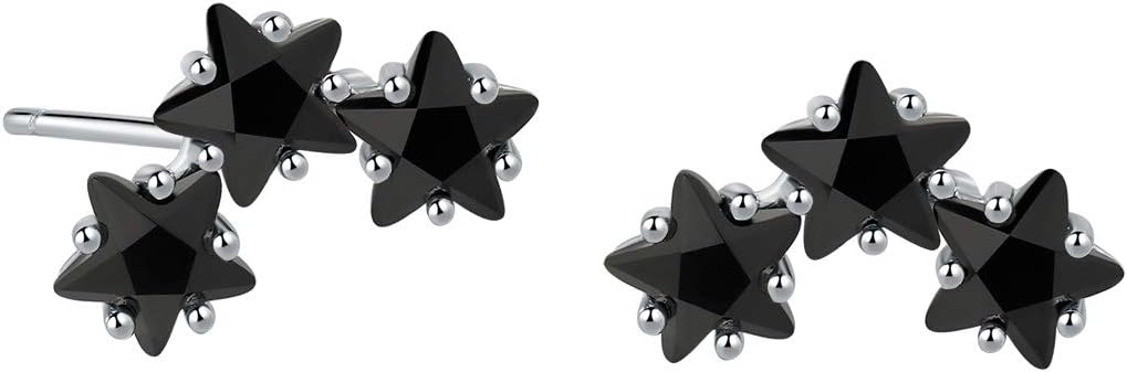 18K White Gold Plated Sterling Silver Stud Earrings For Women Fine Jewelry Weave Star Earring (Black Three Stars)
