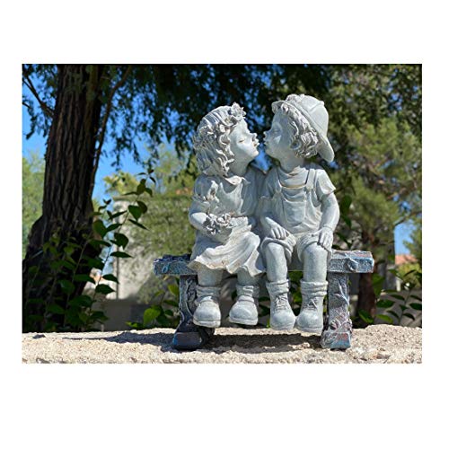 Lily’s Home First Kiss Resin Garden Statue, Little Girl and Boy Kissing