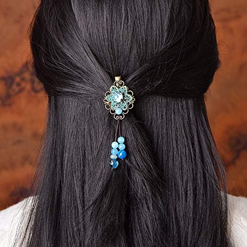 LooBooShop Hair Clip Ethnic Ceramics Barrettes with Tassel Vintage Blue Glass Hair Jewelry Headpiece Chinese Style Hairpins