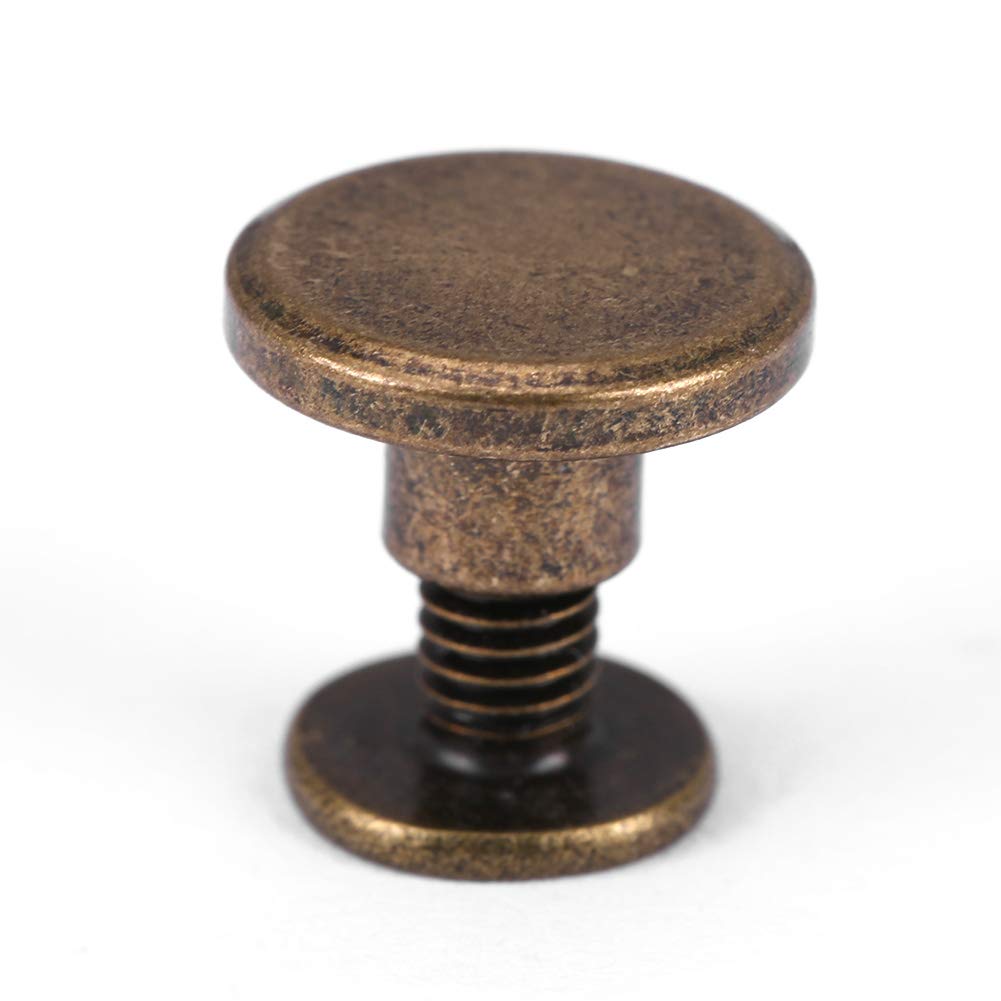 Leather Cap Rivet, 20pcs Leather Rivets Kit Flat Head Copper Brass Screws Nuts Flat Head Rivets Nuts Nails Rivets Flat Head Copper Brass Screws for DIY Leather Craft, Rivets Replacement(5MM)