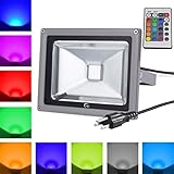 RC LED Flood Light 20W RGB Waterproof with 24Key IR Remote and US 3-Plug