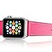 valkit Bands Compatible with Apple Watch Band 38mm 40mm 42mm 44mm, Genuine Leather Strap Bracelet Replacement Wristband with Metal Adapter for Women Men iWatch SE 6 5 4 3 2 1, Single Tour - Hot Pink