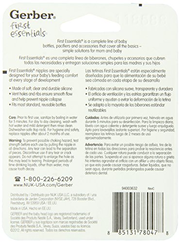 Gerber First Essential 6 Pack Silicone Nipples, Fast Flow