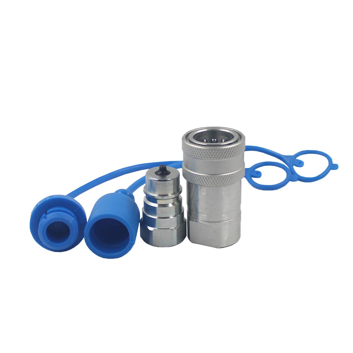 Photo 1 of 1-Set 3/8'' Ag ISO5675 Carbon Steel Hydraulic Quick Connect Coupling/Coupler Poppet Valve?Pioneer Type, Set w/Dust Cap