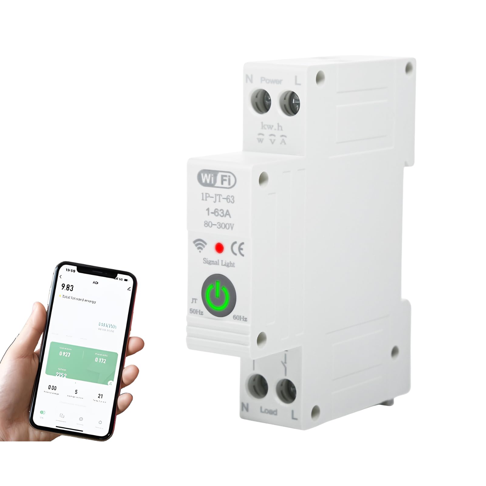 Candeon 1P 63A Tuya WiFi Smart Circuit Breaker Voice Remote Control Switch for Alexa Google Assistant (Color : Gray-1P-JT-63A)