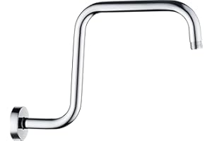 BRIGHT SHOWERS 13 Inch Shower Head Extension Arm with Flange S Shaped High Rise Extender, Long Stainless Steel Rainfall Shower Head Pipe Arm, Chrome