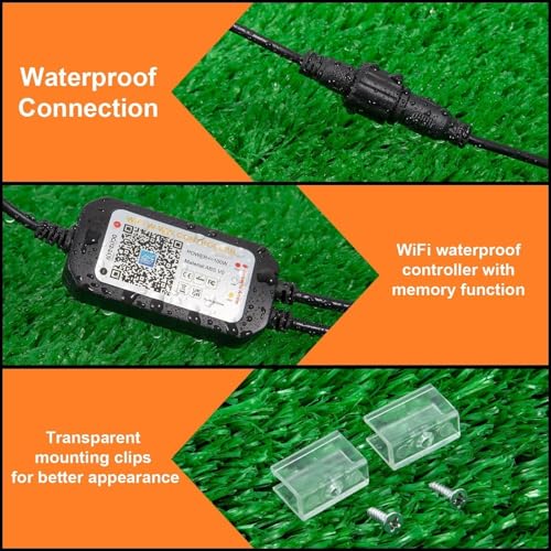 TENDIST Neon Rope Light, IP67 Outdoor LED Strip Lights Waterproof Dimmable Warm White 3000K Cool White 6500K Flexible Strip Light Alexa Compatible, 24V WiFi Neon Flex for Outdoor Decor (9M)