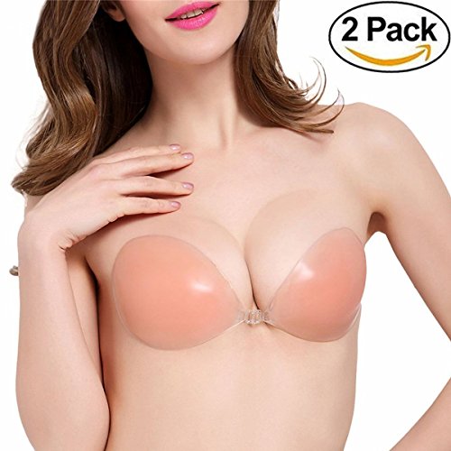 Defang Self-Adhesive Backless Reusable Invisible Strapless Silicone Push-up Bra for Women Pack of 2 (D)