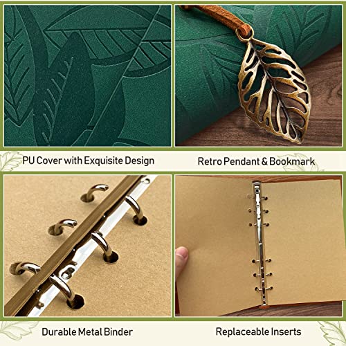 Joy & Inspiration Vintage PU Leather Notebook Refillable Bound Beautiful Travel Diary with Kraft Paper Sheets Can be Used as Sketch Pad Notebook Diarios (A5 Green)