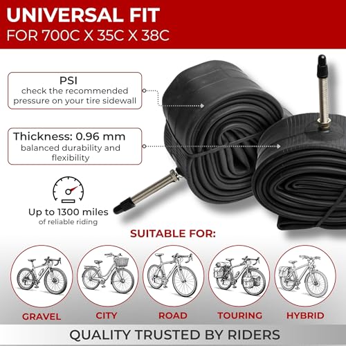 Fincci Pair of Inner Tubes 700x35-38c (35/40-622) - Presta Valve 48mm - 2 Piece High Strength Butyl Kit for Hybrid, City Bike and Trekking - Reliable and Easy to Fit