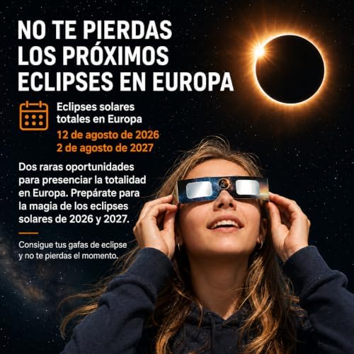 Gafas Eclipse Solar Homologadas,Paquete de 6,Certificado EN ISO 12312-2:2015(E) y CE,Aprobación AAS 2026,Gafas eclipse solar para visión directa del sol