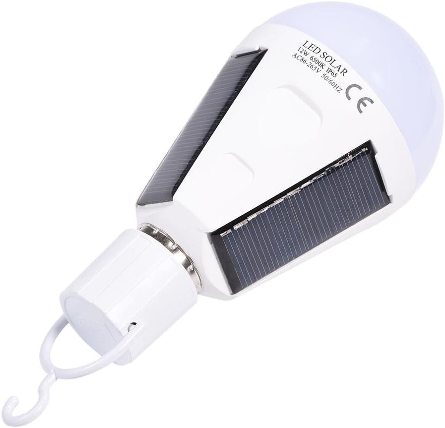 Solar Panel LED Light Bulb, Indoor/Outdoor Portable Waterproof Lamp IP65 for Hiking Camping,AC 85-265V(12W)