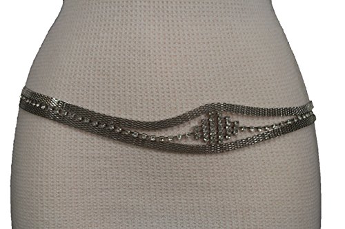 TFJ Women Silver Beads Narrow Fashion Belt Metal Chains Size S M L Silver