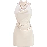 winkbay Women's Backless Halter Mini Dress Summer Ruched Bodycon Elegant Evening Party Cocktail Dresses