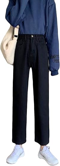 Amazon Co Jp Ellteジーンズ レディース ワイドパンツ ゆったり ファッション 春 ガウチョパンツ ストレート シンプル 着痩せ 黒 白 ボトムス デニムパンツ 九分丈 カジュアル ハイウエスト 服 ファッション小物