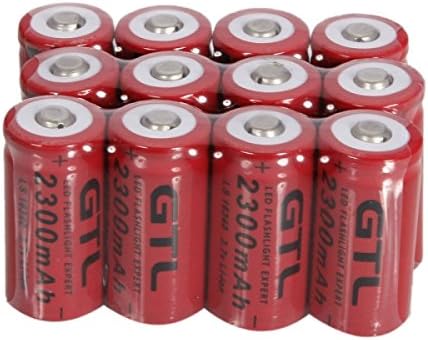 12pcs GTL 16340 3.7V 2300mAh Rechargeable Lithium Batteries Red