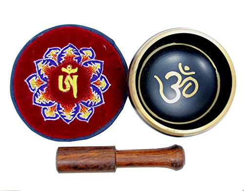Relaxing Yoga Meditation Om Peace Singing Bowl / Silk Cushion / Rosewood Mallet Set