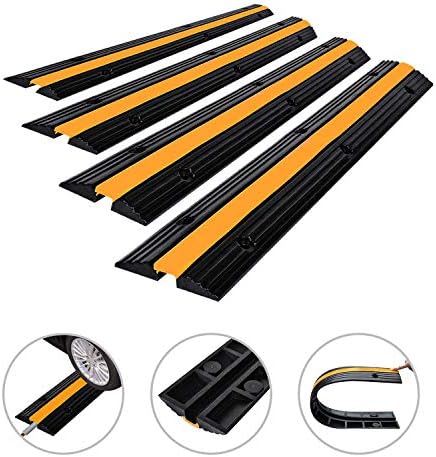 Floor Cord Protector 6.5 Feet Heavy Duty Cable Protector 4 Pack of 1-Channel Rubber Power Gear Extension Cord Cover for Indoor and Outdoor Offices, Garages, Concerts, Warehouses