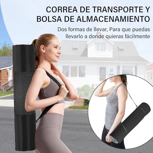 KIROGILY Tapete Yoga Antideslizante 6mm, Tapete para Ejercicio Portátil 183x61cm, Colchoneta Yoga con Bolsa y Correa, Doble Cara para Yoga, Pilates y Gimnasia en Casa