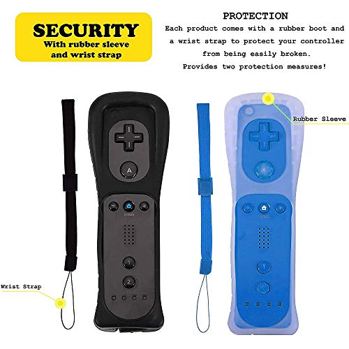 ZeroStory 2 Packs Wireless Controller and Nunchuck Joystick for Nintendo Wii and Wii U Console, Gamepad with Protective Silicone Case and Wrist Strap (Black and Dark Blue)