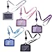 BCP 5 Pcs Horizontal Style PU Leather Business ID Badge Card Holder with 5 Pcs Retractable Lanyard Neck Strap Band (Style 3)