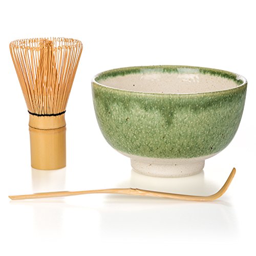 Tealyra - Matcha - Start Up Kit - 3 items - Matcha Green Tea Gift Set - Japanese Made Green Bowl - Bamboo Whisk and Scoop - Gift Box