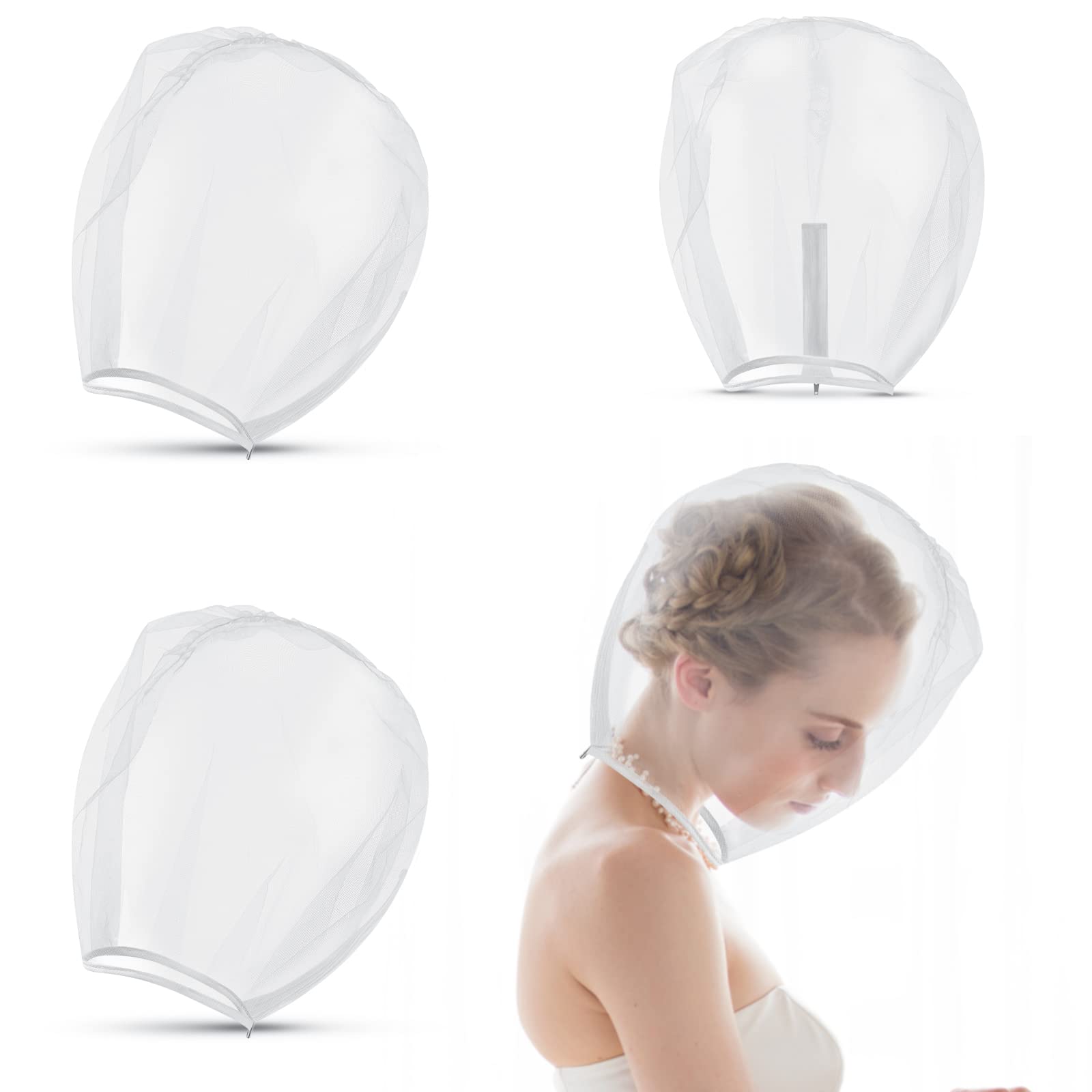 Photo 1 of Flutesan 3 Pieces Makeup Protector Hood Protects Hair and Make up Nylon Chiffon Light Airy Makeup Hood Zipper Closure Face Cover Washable Hair Net Face Mask Cover for Women Beauty Weddings(White)