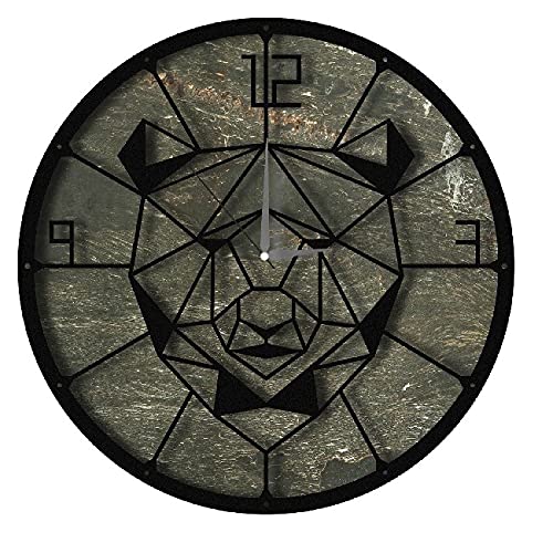 Homemania HOMESRV135 Wall Clock – Animals, Bear – Decoration for Living Room, Bedroom, Kitchen – Multicoloured in Metal, Mdf, 50 x 0.3 x 50 cm