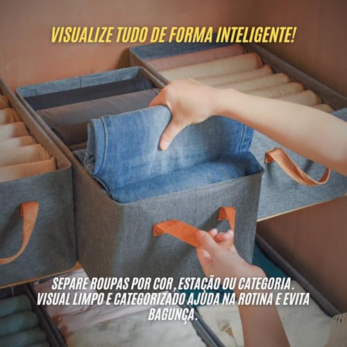 Kit 4 Cesto Organizador Multiuso Grande Reforçado e com Alça Capacidade 25 Litros Caixa Organizadora Impermeável e Lavável para Armário, Guarda Roupa, Banheiro, Cozinha