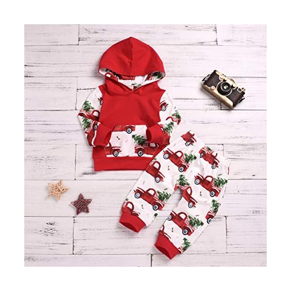 ZOELNIC Baby Girls Boys Outfit Hooded Pocket Tops + Plaid Pants Clothes Set - Image 3