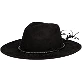 San Diego Hat Co. Womens Faux Suede Wide Brim Fedora with Tassel Back Bow