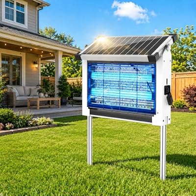 Lámpara Antimosquitos Solar Exterior, Mata Moscas IPX5 (Blanco)