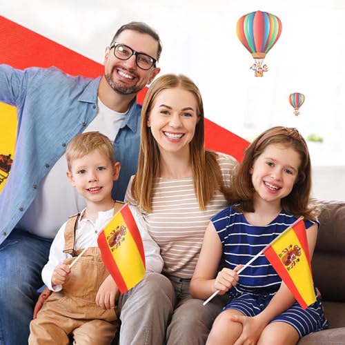 16 Pieces Hand Flag Spain Stick with Small Flag 30 cm – Ideal for World Cup, European Cup, Sports Events, Celebrations, Parades, National Parties and Entertainment