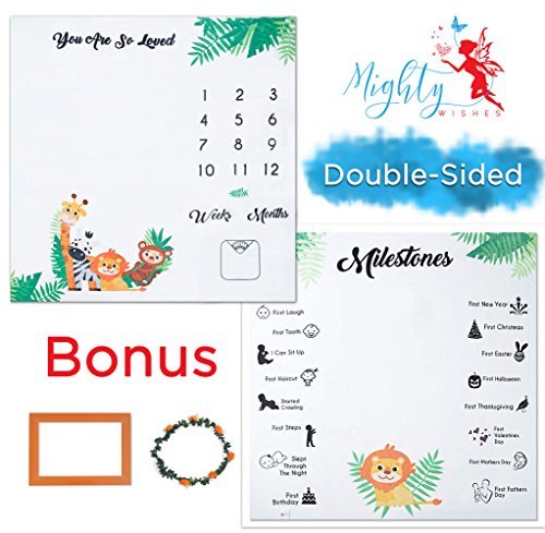 image for Mighty Wishes Baby Milestone Blanket – Double Sided Soft & Smooth Mo