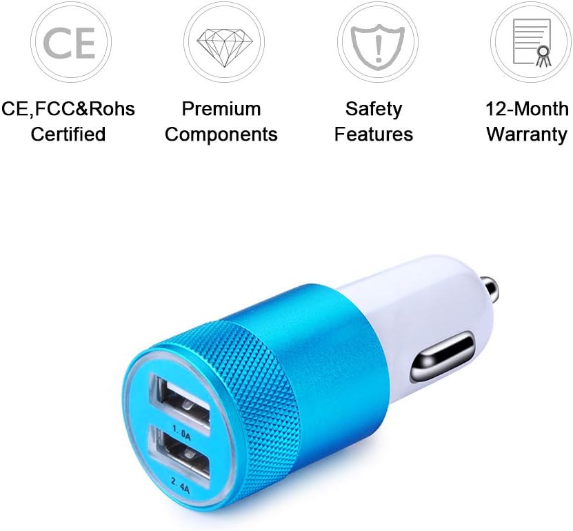 Car Charger,Sicodo 3.4A 2 Pack USB Smart Port Charger Compatible with iPhone X 8 7 6S 6 Plus, 5 SE 5S 5 5C,Galaxy S9 S8 S7 S6 Edge, Note 8 4, LG G6 G5 V10 V20,Nexus 5 X 6P,Pixel,iPad Pro Portable