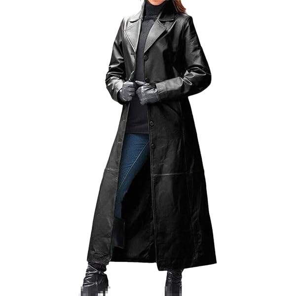 HGps8w Women's PU Faux Leather Maxi Jacket Casual Solid Long