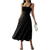 xxxiticat Women's Black Flowy Dress Sleeveless Square Neck Casual Boho Wedding Guest A Line Tiered Long Formal Dresses