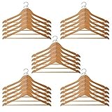 2 hours Big Deals Off !! !! Premium 3L HANGER TOP Schima superba/Samak Wood Suit Hangers Coat Hangers With Pants Bar Anti-rust Hook and Notch On Shoulder Anti-Slip Natural Color-20Pack