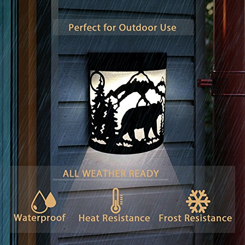 Greluna Solar Lights Outdoor, 2 Modes Solar LED Outdoor, Solar Wall Lights for Deck, Fence, Patio, Front Door, Stair, Landscape, Yard and Driveway Path, Warm White/Color Changing, Pack of 2, (Bear)