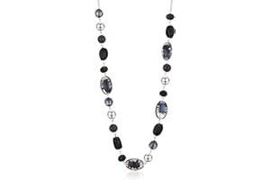 FULU AUTUMN Long Beaded Necklaces for Women Silver Link Chain Necklace with Shell Crystal Beads, Party Gifts for Her
