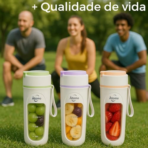 Mini Liquidificador Portátil 480mL | Alta Potência 2200RPM | Bateria 1500mAh | Sucos, Vitaminas e Shakes | Compacto, Leve e Recarregável USB Tipo-C | Seu Whey Pronto a Qualquer Hora e Lugar (Roxo)