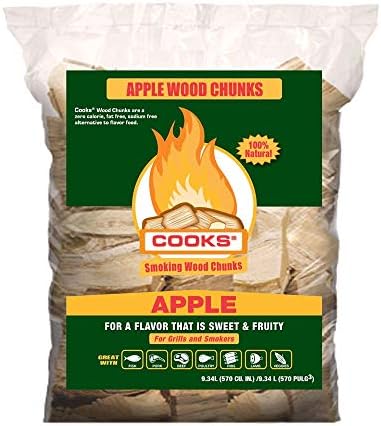 Cooks BBQ Products Apple Wood Chunks- Kiln Dried for Smokers, Charcoal and Gas BBQ Grills, 570 Cubic Inches/8 LBS, Made in The USA