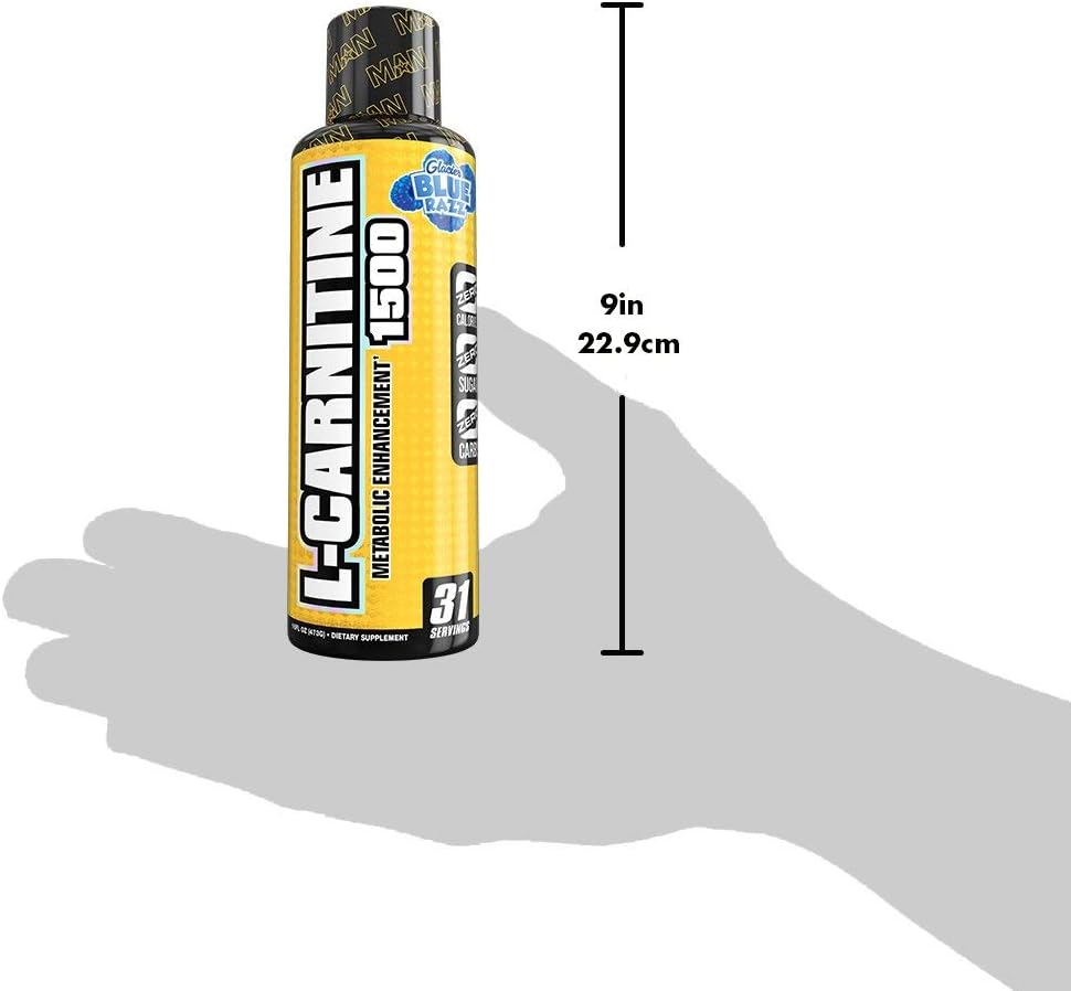 Man Sports L-Carnitine. Stimulant Free Glacier Blue Razz Flavored L-Carnitine Liquid Fat Burning Solution with All Natural Energy (31 Servings): Health & Personal Care