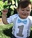 Noah's Boytique Boys Cake Smash Outfit First Birthday Grey Chevron Light Baby Blue Bow Grey Number One 12-18 Months