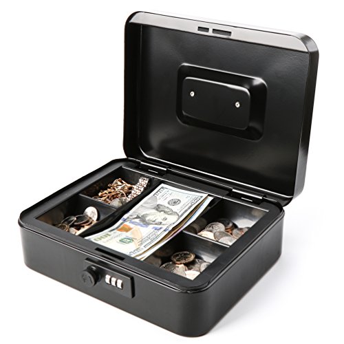 Safe Cash Box with Combination Lock, Decaller Medium Double Layer Cash