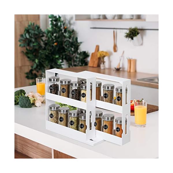 Rotating Spice Rack Plastic Seasoning Spice Jar Rack Storage 2 Tier Pull Out Kitchen Cabinet Organiser Slide Salt Bottle…