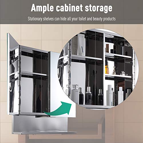 kleankin 24" x 28" Stainless Steel Wall Mount Bathroom Medicine Cabinet with Mirror