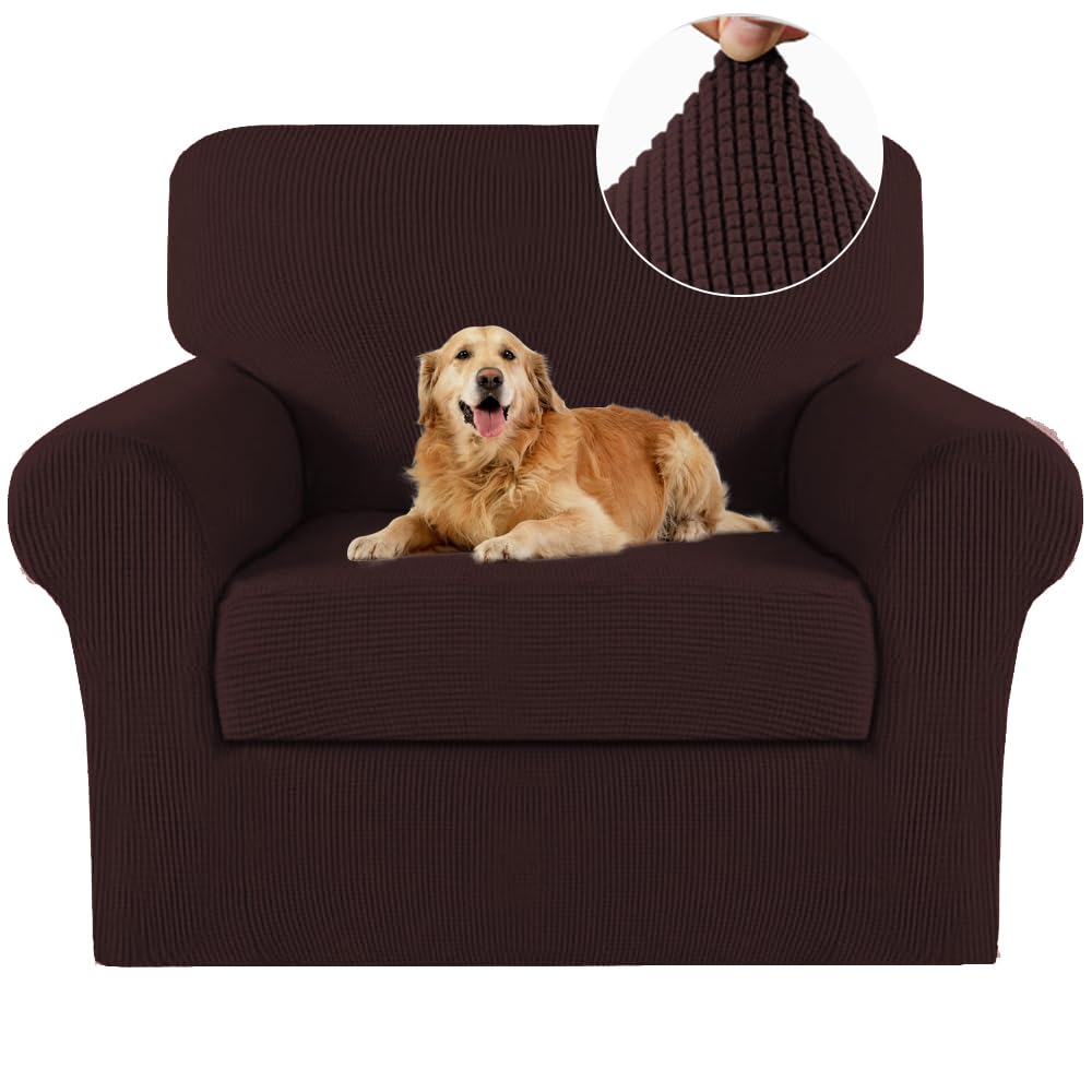 Photo 1 of Turquoize 2 Piece Chair Covers Chair Slipcovers for Living Room Armchair Sofa Covers Chair Couch Cover with Arms Washable Furniture Protector for Chairs Feature Thick Jacquard Fabric (Chair, Brown)