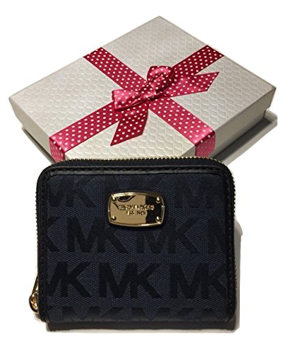 Michael Kors Signature MK ZA Bifold Jet Set Clutch Wallet (Navy Jacquard)