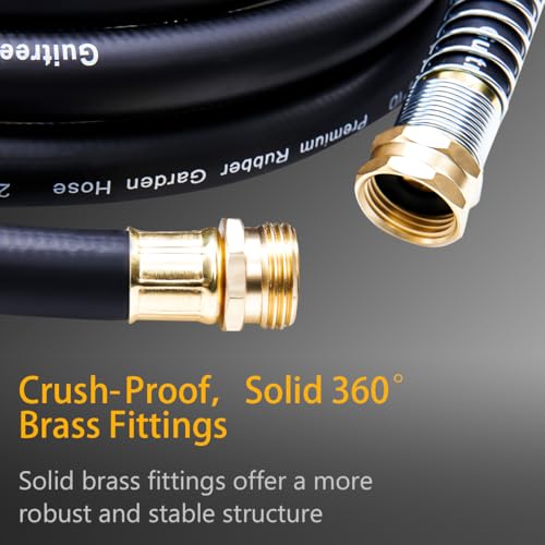 Guitrees 100FT 5/8 Heavy Duty Rubber Garden Hose - 300psi Working, 1000psi Burst - Hot/Cold Water - Five-Layered Braiding for Durability - Versatile for Gardening, Agriculture, Construction(Black)